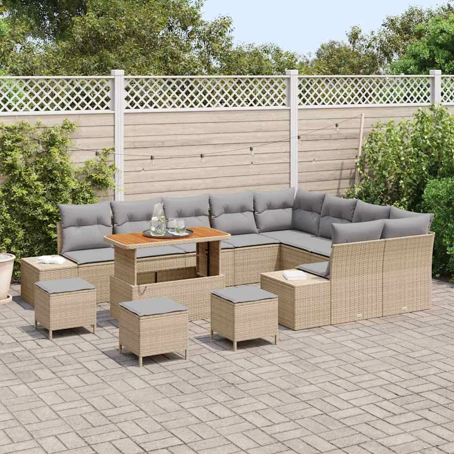 Ensemble de canapé de jardin 13 pcs Beige Poly rotin - 3