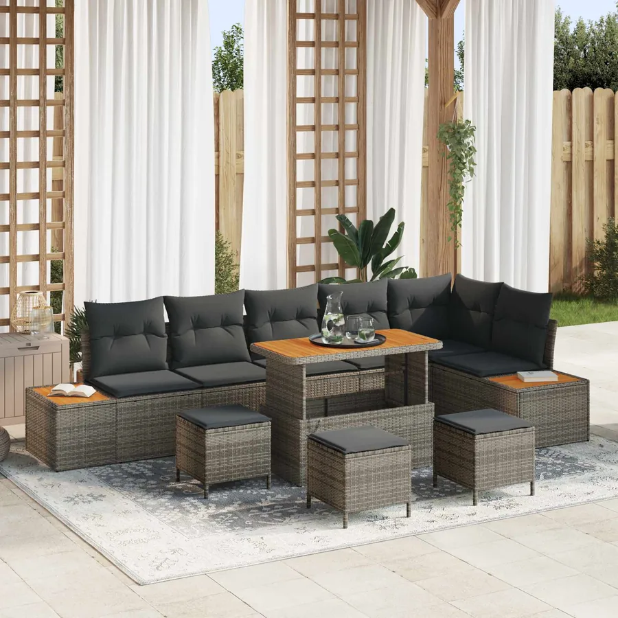 Ensemble de canapé de jardin avec coussin 10 pcs Gris