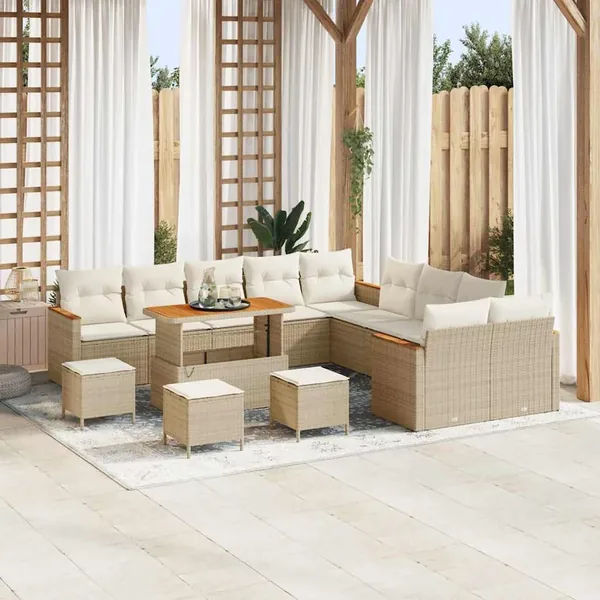 Ensemble de canapé de jardin 18 pcs Beige et crème polyrotin