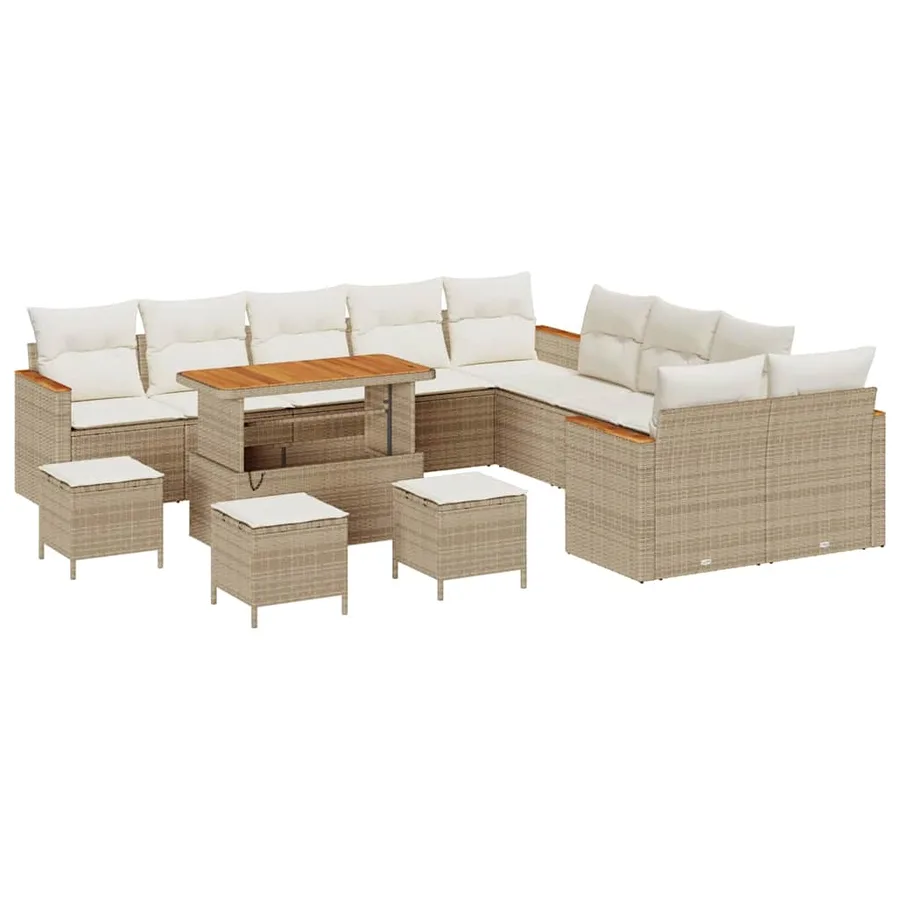 Ensemble de canapé de jardin 18 pcs Beige et crème polyrotin - 2