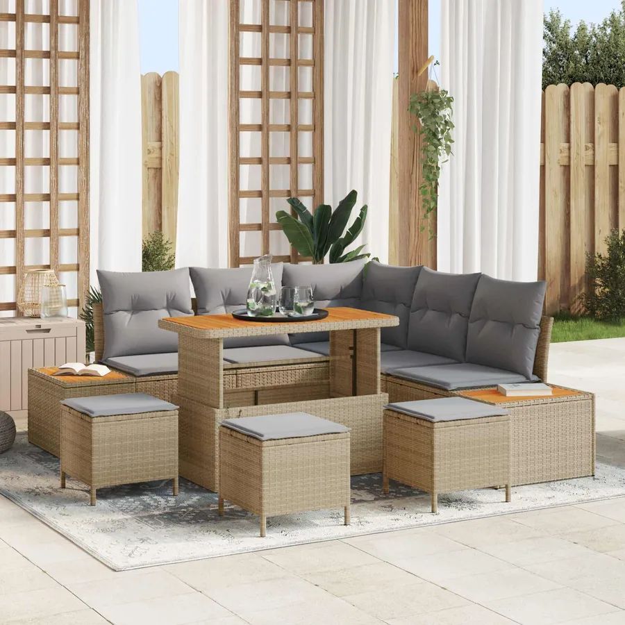 Ensemble de canapé de jardin 9 pcs Beige et Gris clair