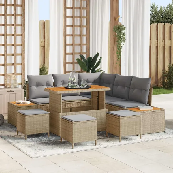 Ensemble de canapé de jardin 9 pcs Beige et Gris clair