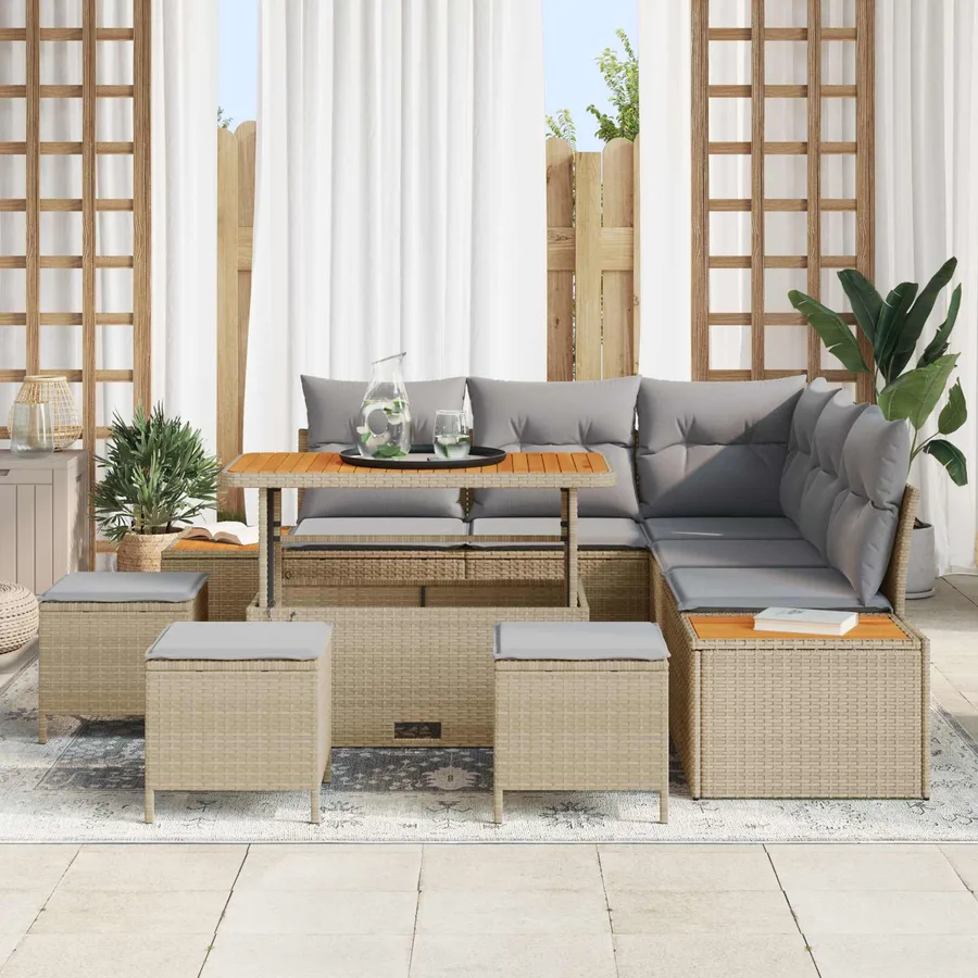 Ensemble de canapé de jardin 9 pcs Beige et Gris clair - 3