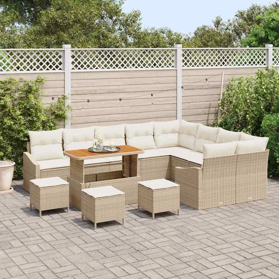 Ensemble de canapé de jardin 13 pcs Beige Poly rotin