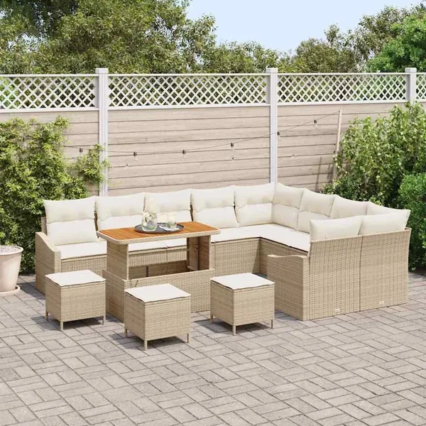 Ensemble de canapé de jardin 13 pcs Beige Poly rotin