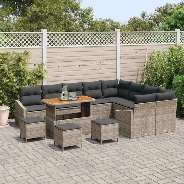 Ensemble de canapé de jardin 13 pcs Gris Poly rotin