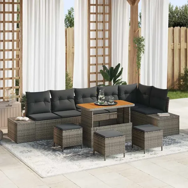 Ensemble de canapé de jardin 10 pcs Gris Poly rotin