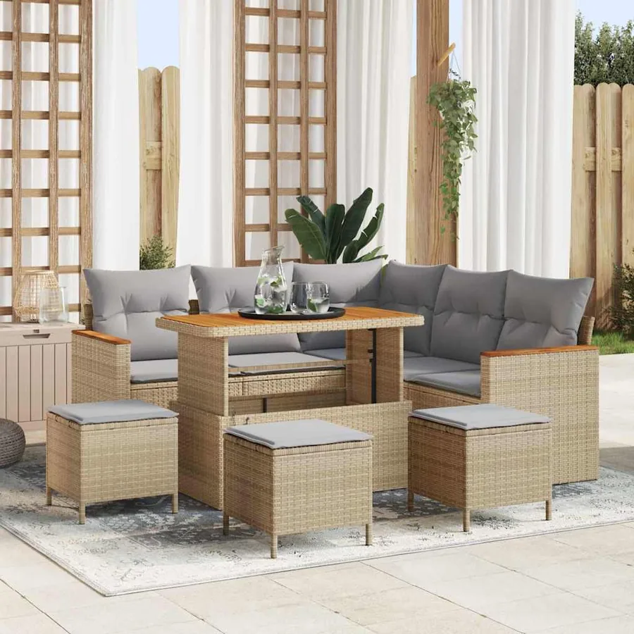 Ensemble de canapé de jardin avec coussin Beige Poly rotin