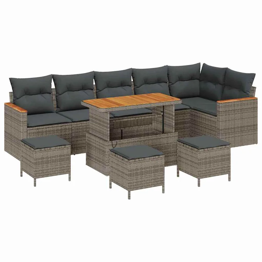 Ensemble de canapé de jardin 10 pcs Gris Poly rotin - 2