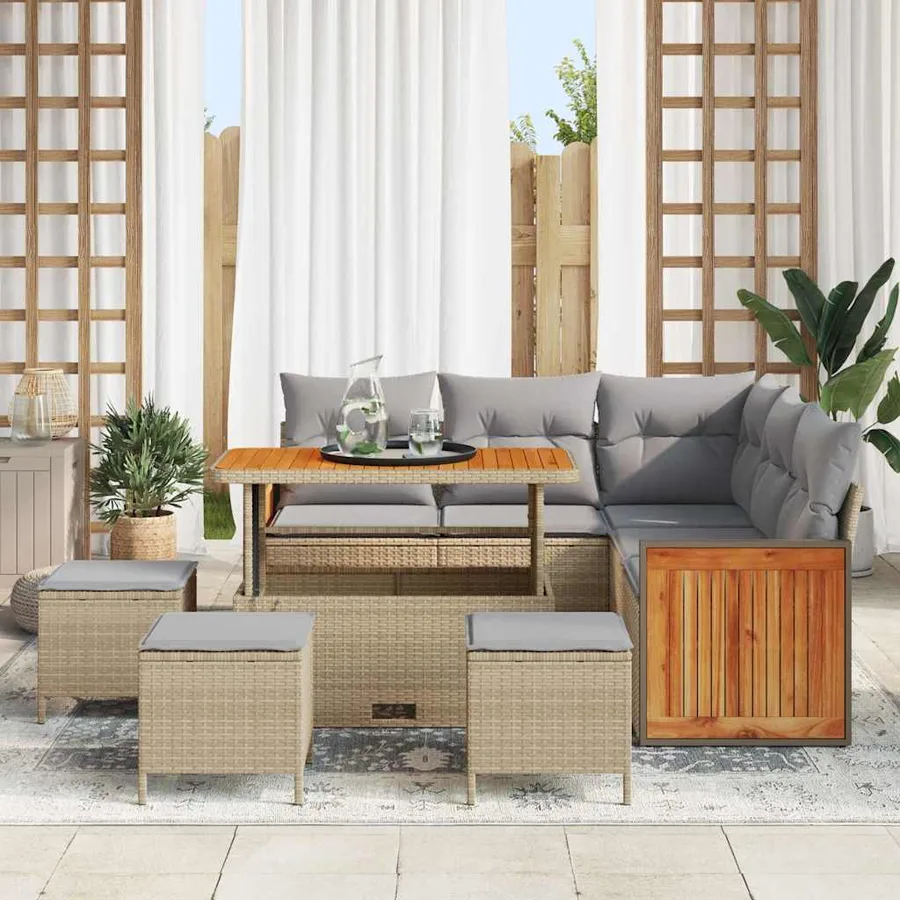 Ensemble de canapé de jardin 9 pcs Beige et Gris clair - 3