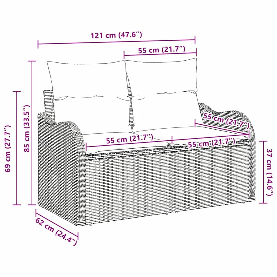 Canapé de jardin avec coussin Beige 121 x 62 x 69cm polyrotin - 8