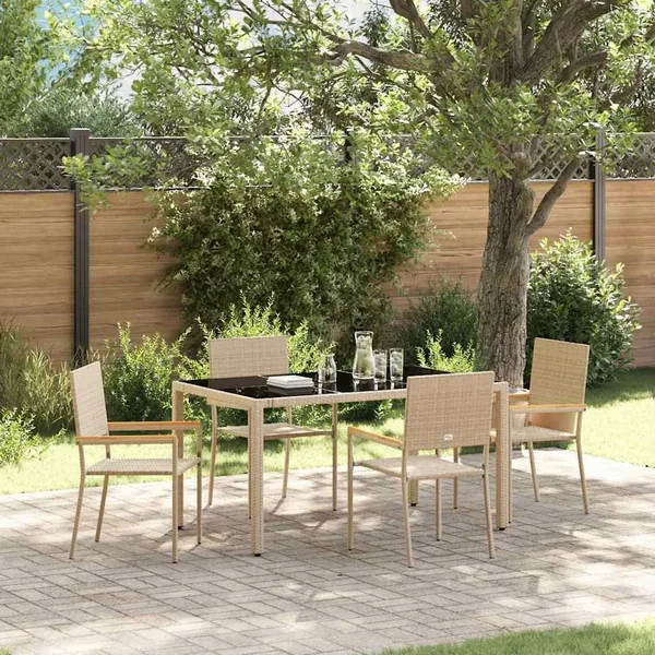 Ensemble de salle à manger pour jardin 5 pcs Beige polyrotin