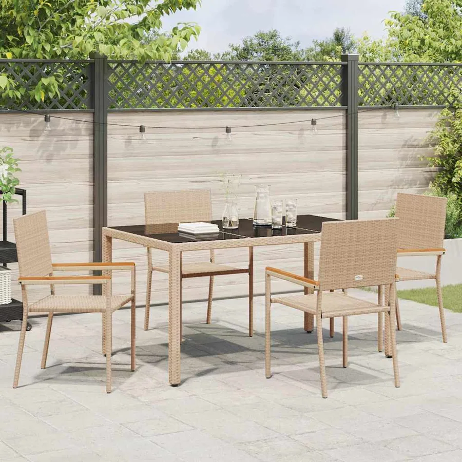 Ensemble de salle à manger pour jardin 5 pcs Beige polyrotin - 4