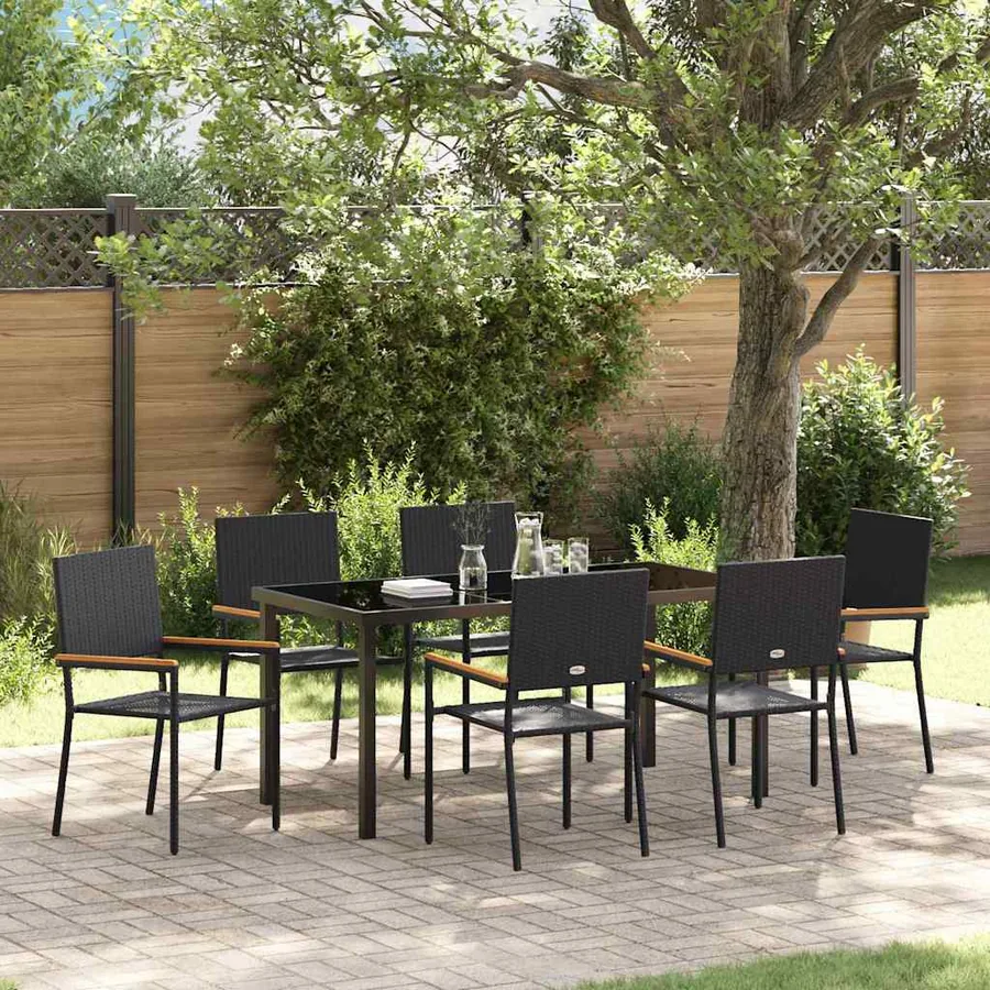 Ensemble de salle à manger pour jardin 7 pcs Noir polyrotin