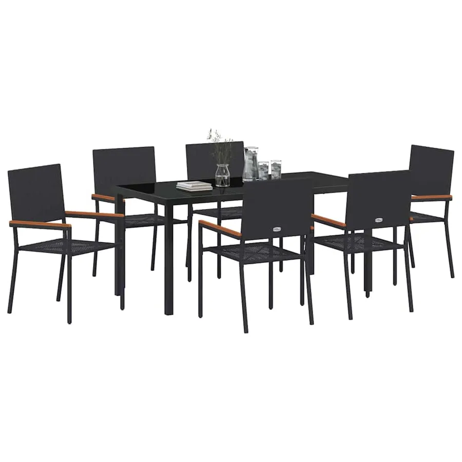 Ensemble de salle à manger pour jardin 7 pcs Noir polyrotin - 3