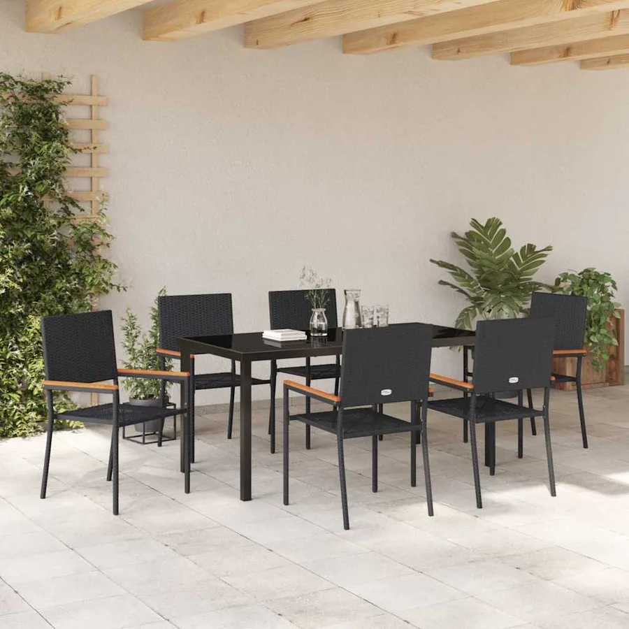 Ensemble de salle à manger pour jardin 7 pcs Noir polyrotin - 4