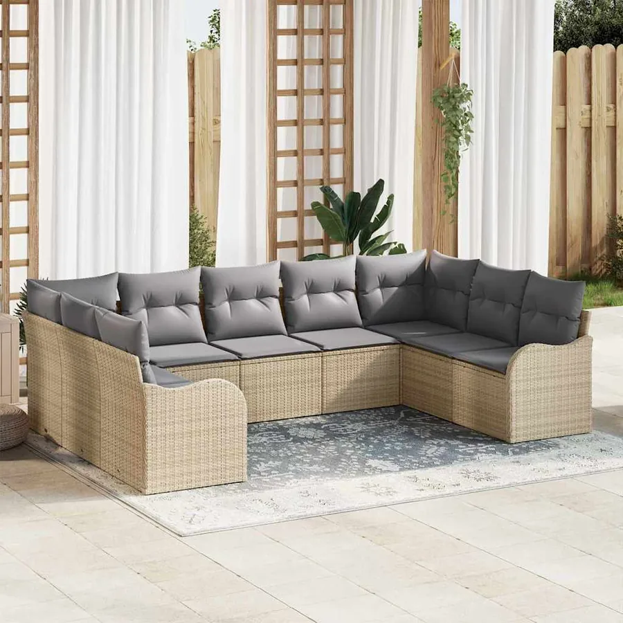 Ensemble de canapé de jardin 9 pcs beige et gris clair
