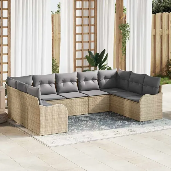 Ensemble de canapé de jardin 9 pcs beige et gris clair