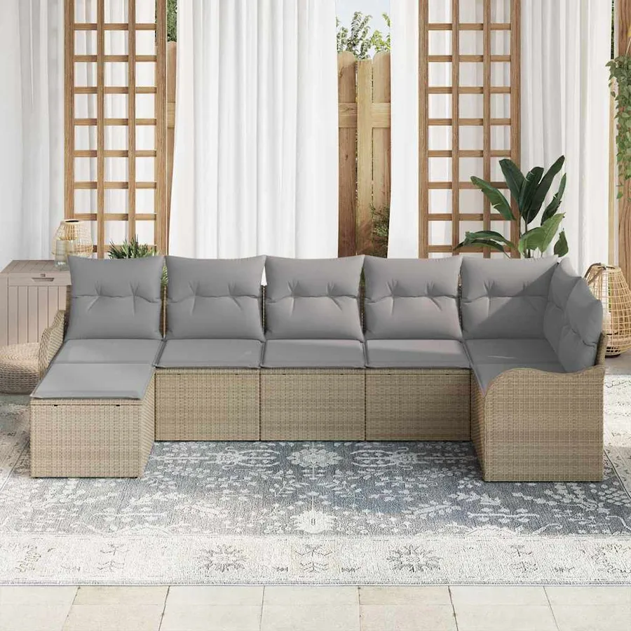 Ensemble de canapé de jardin 7 pcs beige et gris clair - 3
