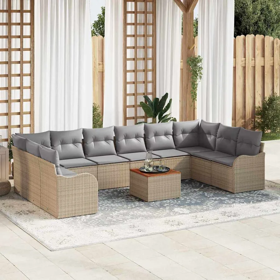 Ensemble de canapé de jardin 11 pcs Beige et Gris clair