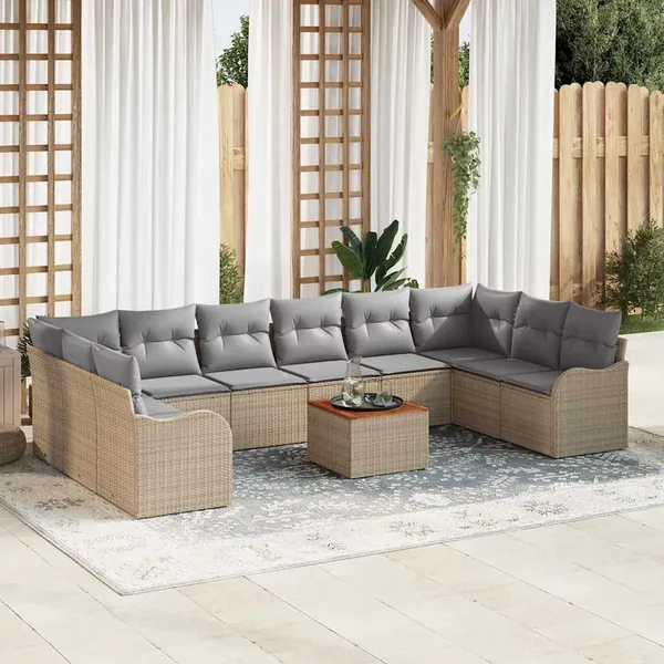 Ensemble de canapé de jardin 11 pcs Beige et Gris clair