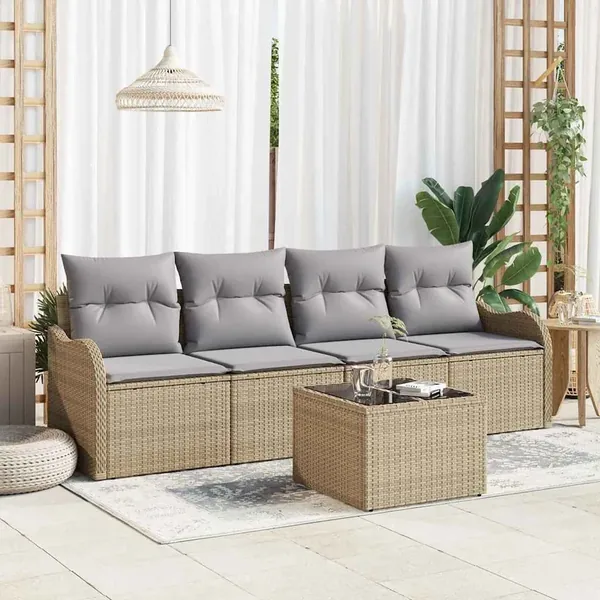 Ensemble de canapé de jardin avec coussin 5 pcs Beige et gris