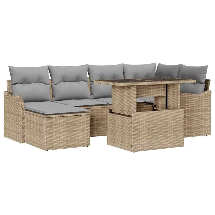 Ensemble de canapé de jardin 7 pcs Beige Poly rotin - 2