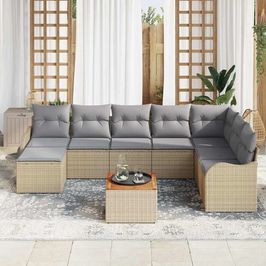 Ensemble de canapé de jardin 9 pcs Beige et Gris clair - 3