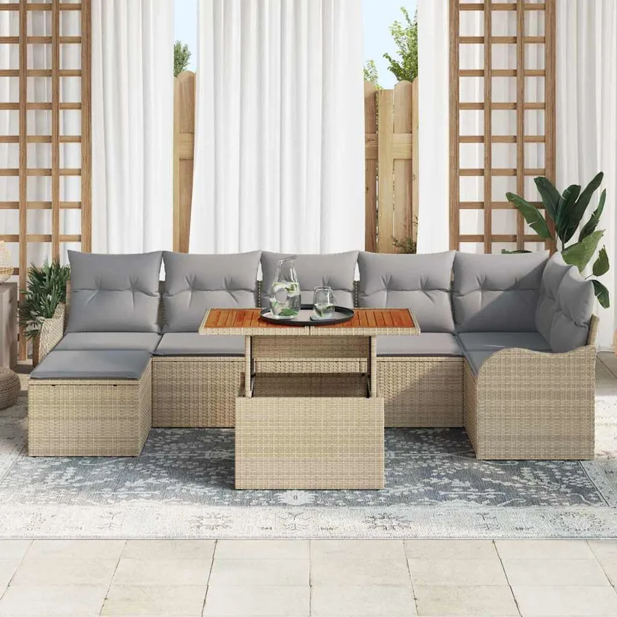 Ensemble de canapé de jardin 8 pcs Beige Poly rotin - 3