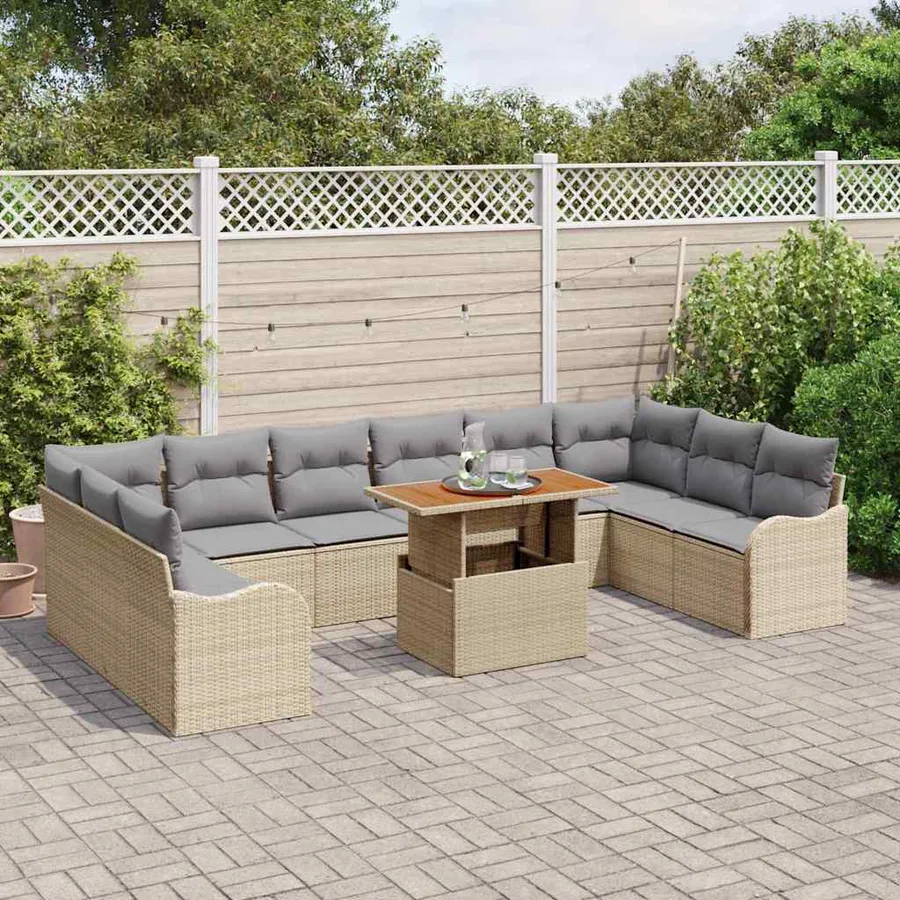 Ensemble de canapé de jardin 11 pcs Beige Poly rotin - 3