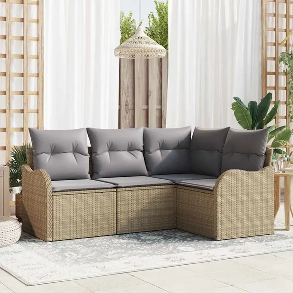 Ensemble de canapé de jardin 4 pcs Beige polyrotin