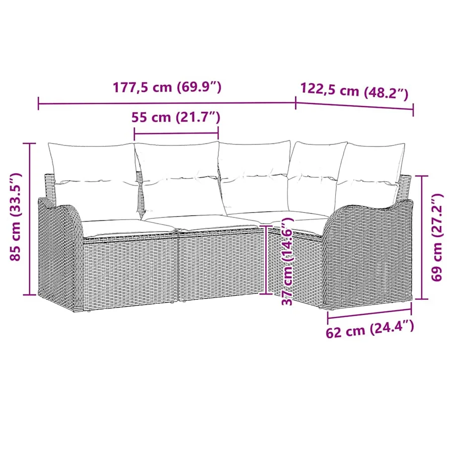 Ensemble de canapé de jardin 4 pcs Beige polyrotin - 12