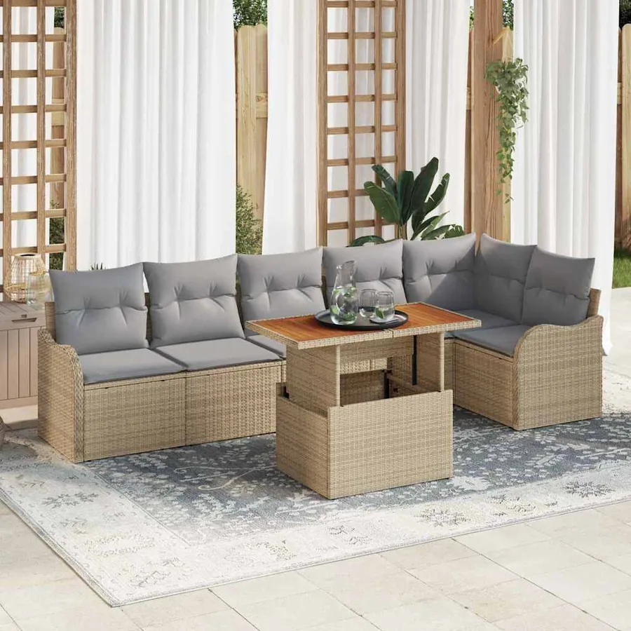 Ensemble de canapé de jardin 7 pcs Beige Poly rotin
