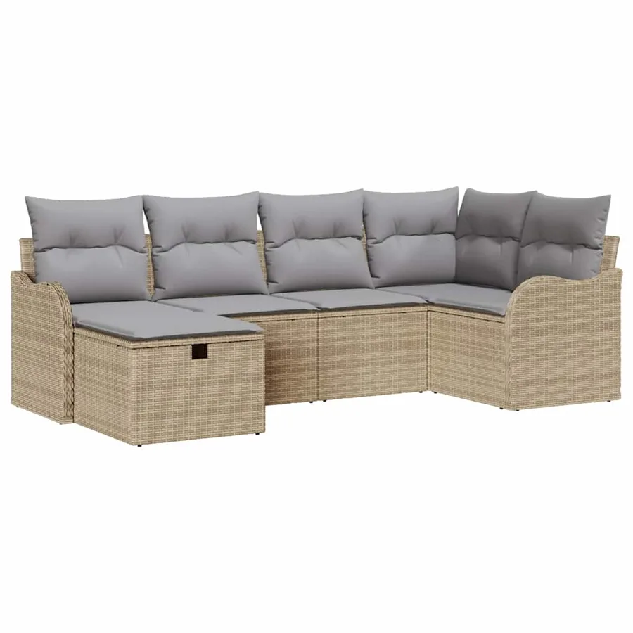 Ensemble de canapé de jardin 6 pcs Beige Poly rotin - 2