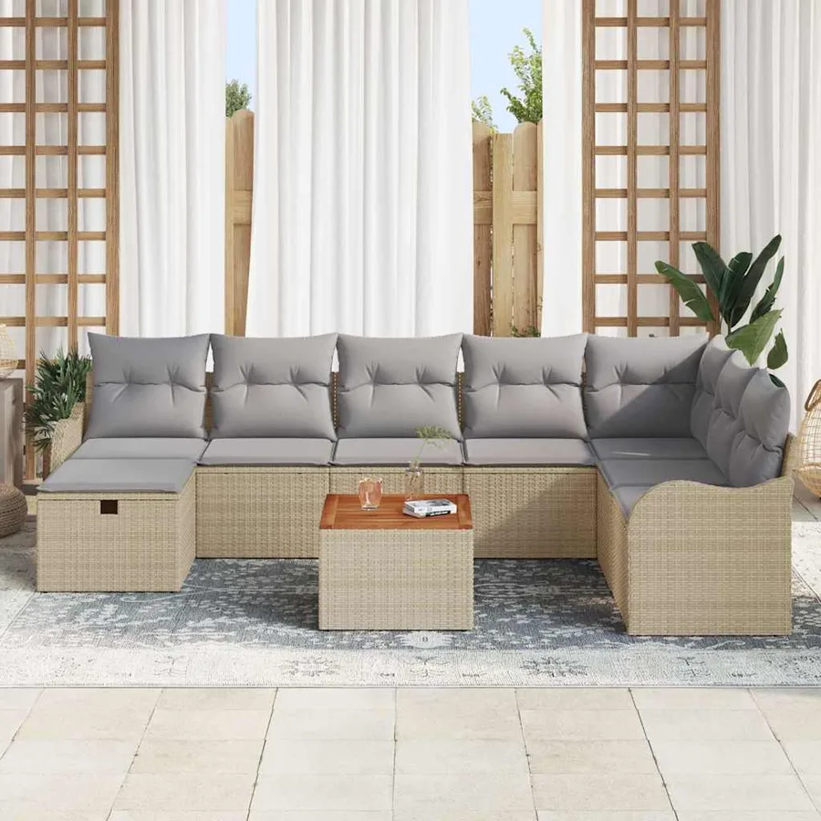 Ensemble de canapé de jardin 9 pcs Beige Poly rotin - 3