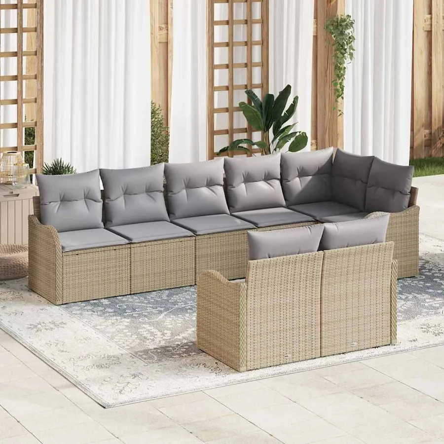 Ensemble de canapé de jardin 8 pcs Beige et Gris clair