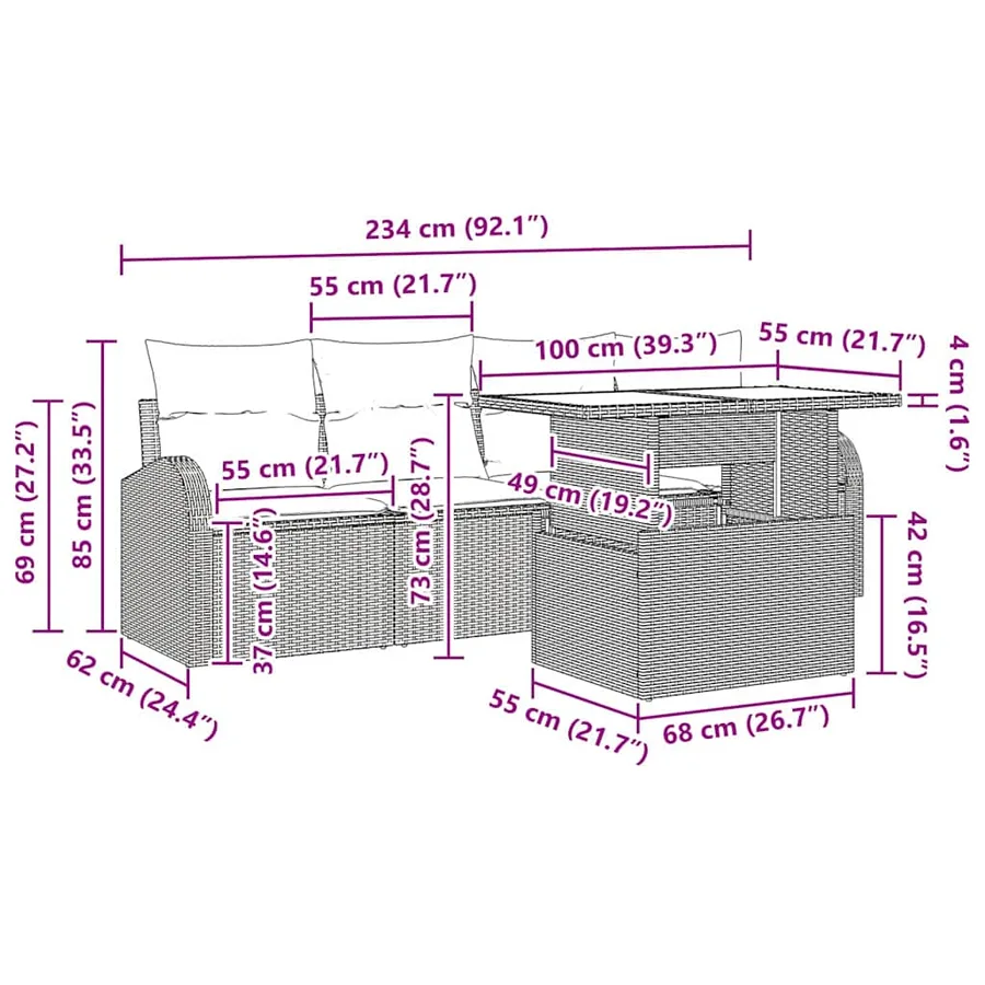 Ensemble de canapé de jardin 5 pcs Gris clair Poly rotin - 10