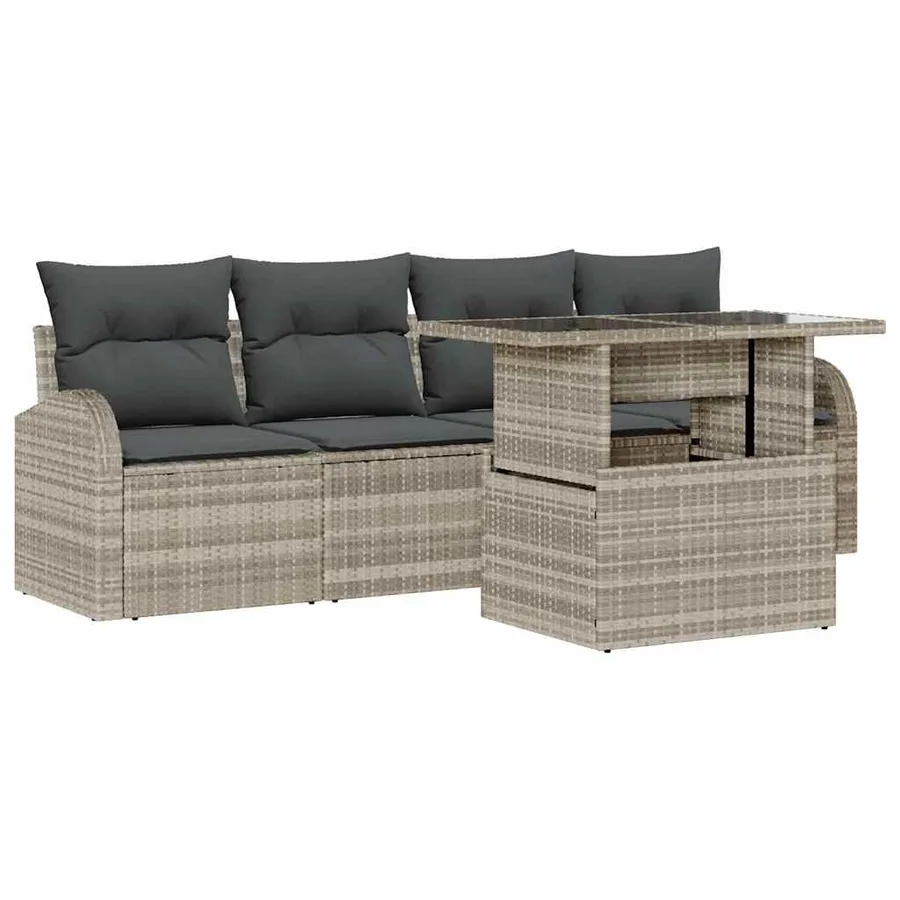 Ensemble de canapé de jardin 5 pcs Gris clair Poly rotin - 2