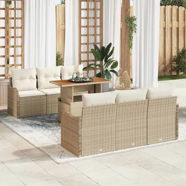 Ensemble de canapé de jardin 7 pcs Beige Poly rotin