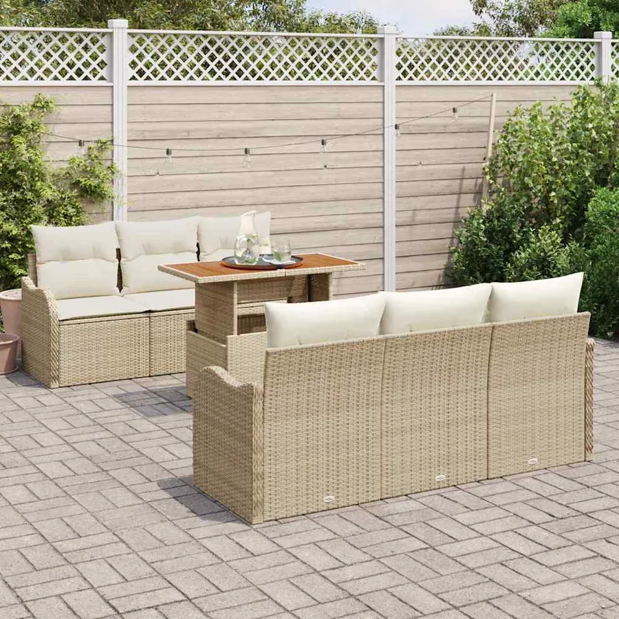 Ensemble de canapé de jardin 7 pcs Beige Poly rotin - 3