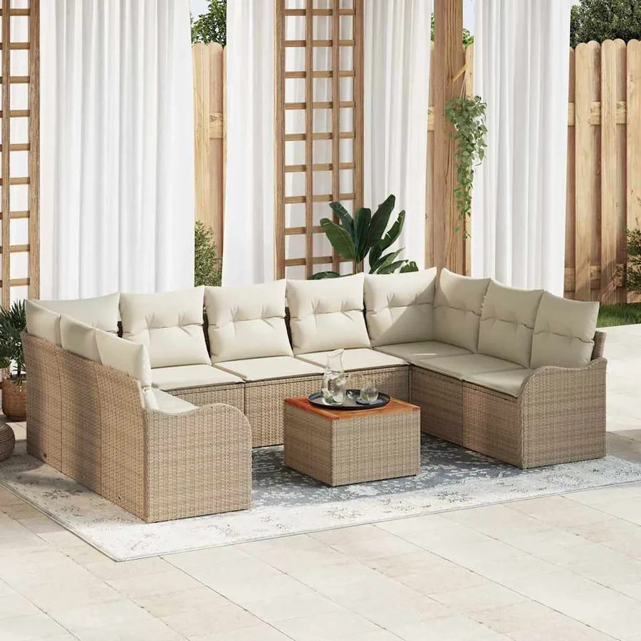 Ensemble de canapé de jardin 10 pcs Beige et crème polyrotin