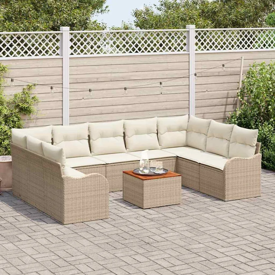 Ensemble de canapé de jardin 10 pcs Beige et crème polyrotin - 3