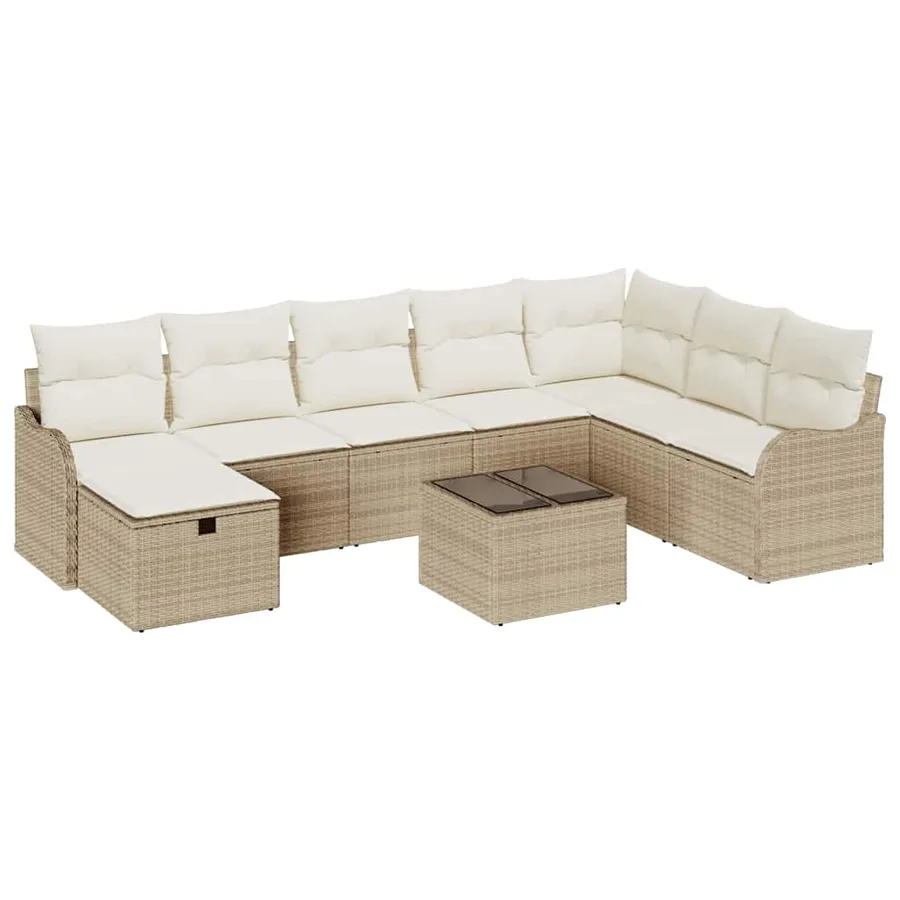 Ensemble de canapé de jardin 9 pcs Beige Poly rotin - 2