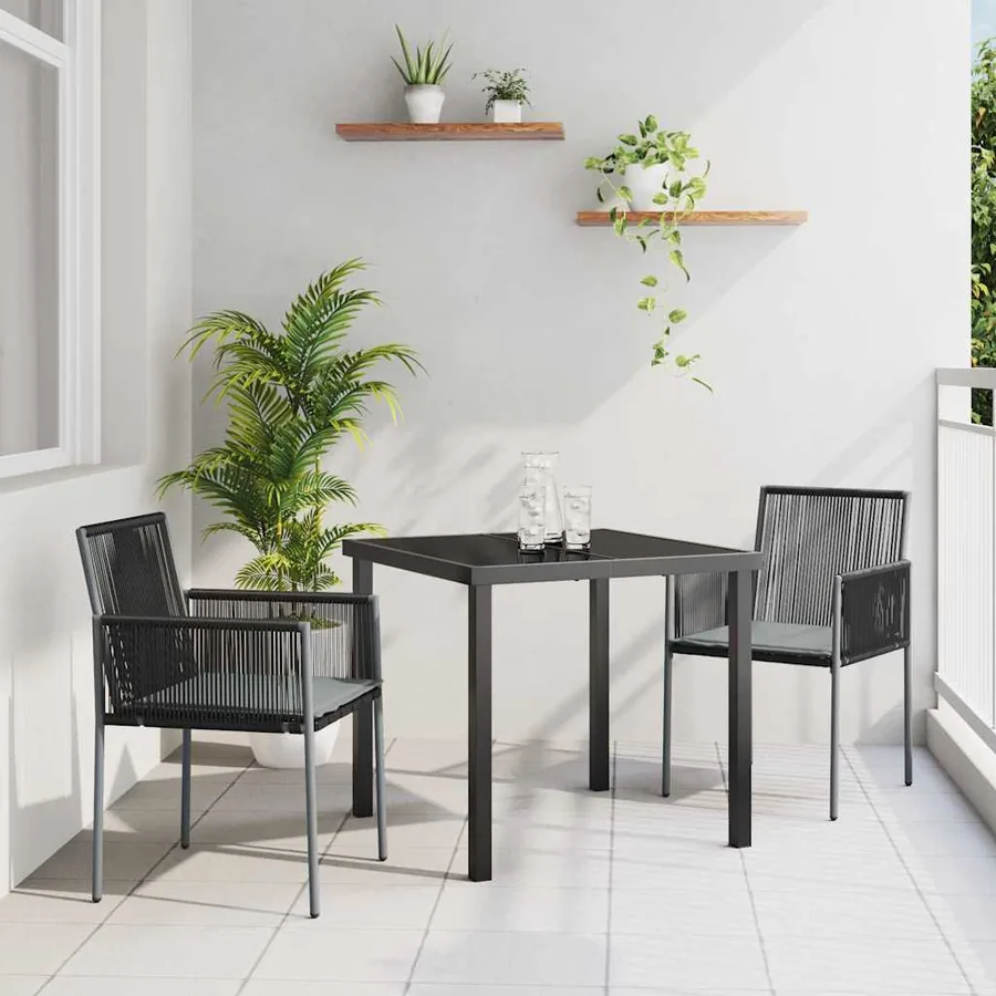 Ensemble de salle à manger pour jardin 3 pcs Noir Rotin PE