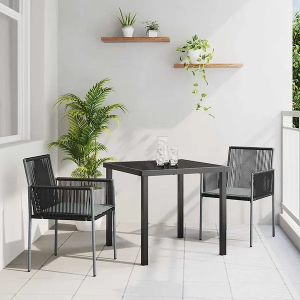 Ensemble de salle à manger pour jardin 3 pcs Noir Rotin PE