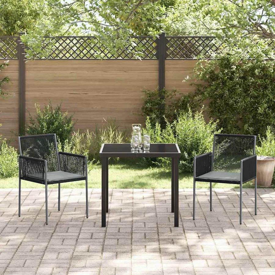 Ensemble de salle à manger pour jardin 3 pcs Noir Rotin PE - 4