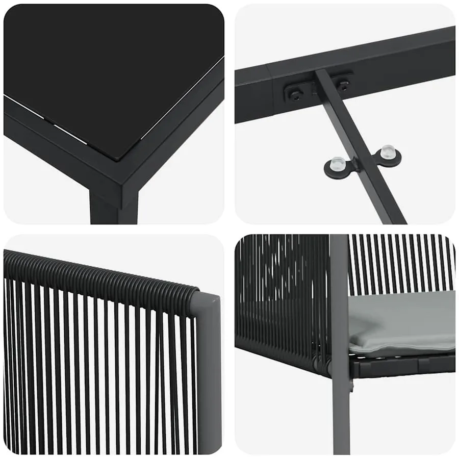 Ensemble de salle à manger pour jardin 3 pcs Noir Rotin PE - 9