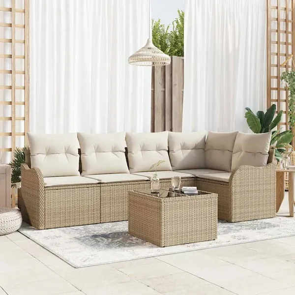 Ensemble de canapé de jardin 6 pcs Beige polyrotin
