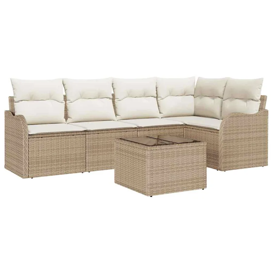 Ensemble de canapé de jardin 6 pcs Beige polyrotin - 2