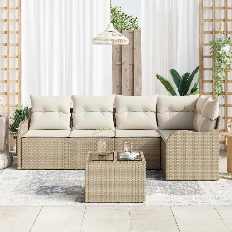 Ensemble de canapé de jardin 6 pcs Beige polyrotin - 3
